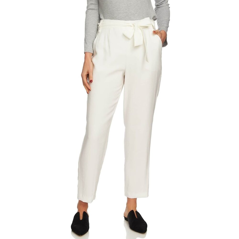 NEW 1.state Women Tie Waist Tapered Dress Trousers Soft Ecru